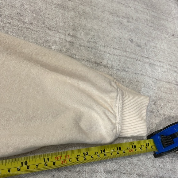 PIlcro Cream Cotton  Hi- low sweatshirt with Frayed V-neck. - Picture 7 of 9